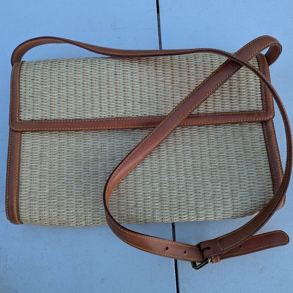 Ralph Lauren Woven Straw Crossbody Bag with Brown Leather Trim